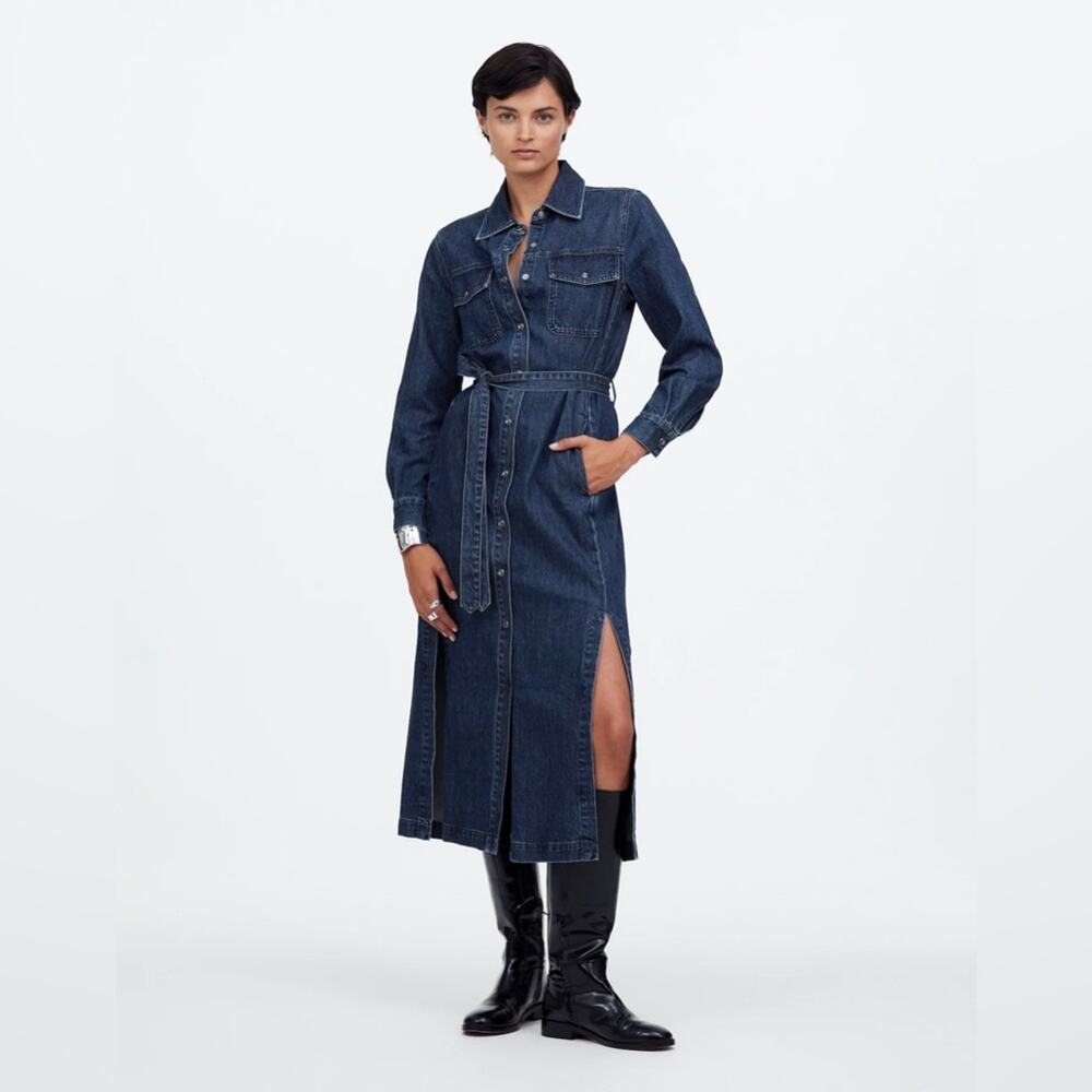 Madewell Denim Tie-Waist Midi Shirtdress in Avenida Wash Size 6 NT566